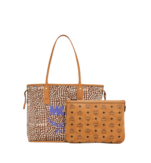 MCM MEDIUM REVERSIBLE LIZ SHOPPER IN VISETOS COGNAC