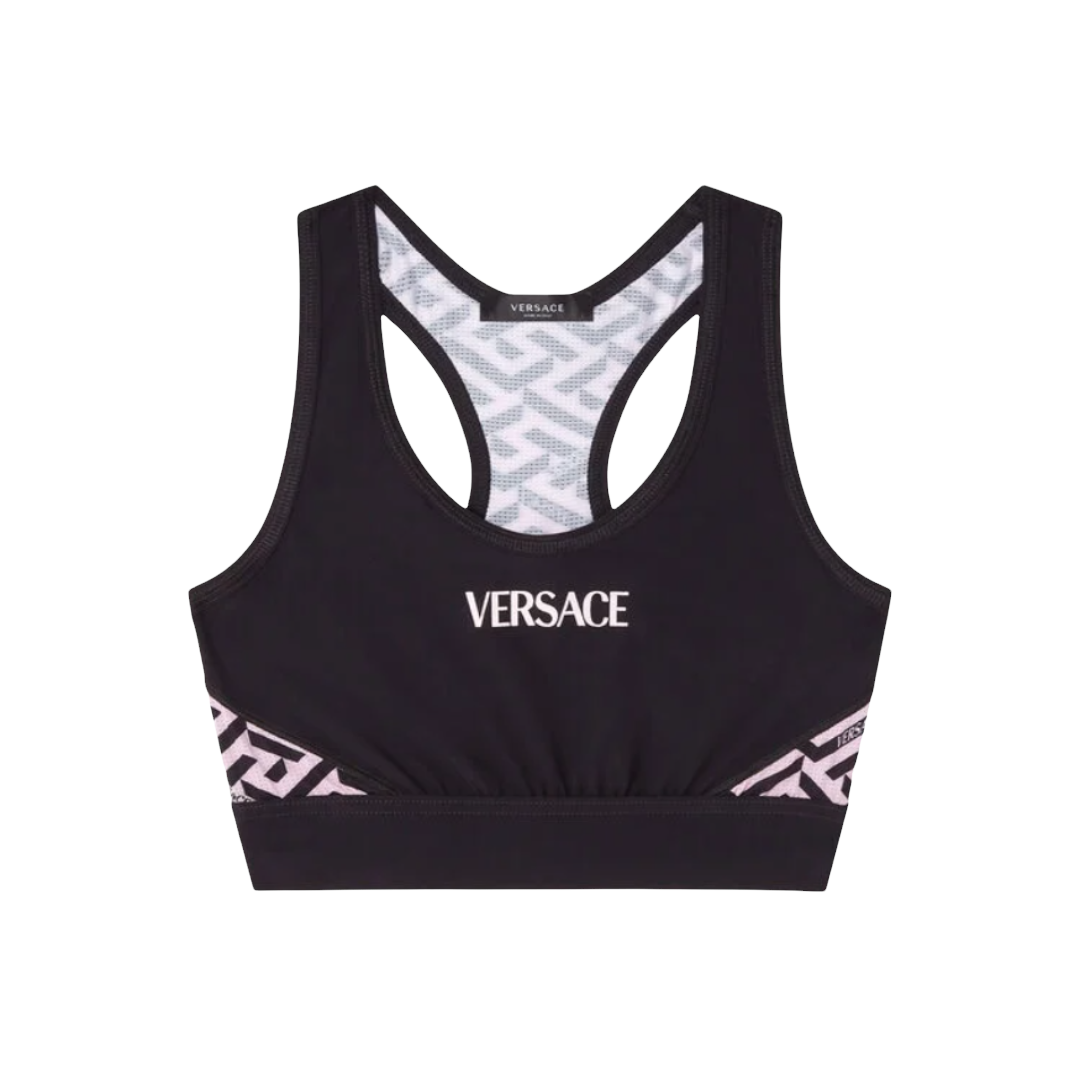 VERSACE GRECA SIGNATURE ACCENT SPORTS BRA BLACK-PINK