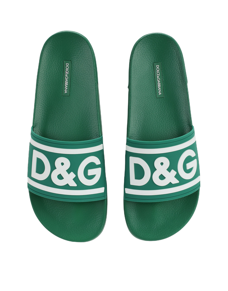 DOLCE&GABBANA Rubber beachwear sliders with DG logo VERDE/BLANCO