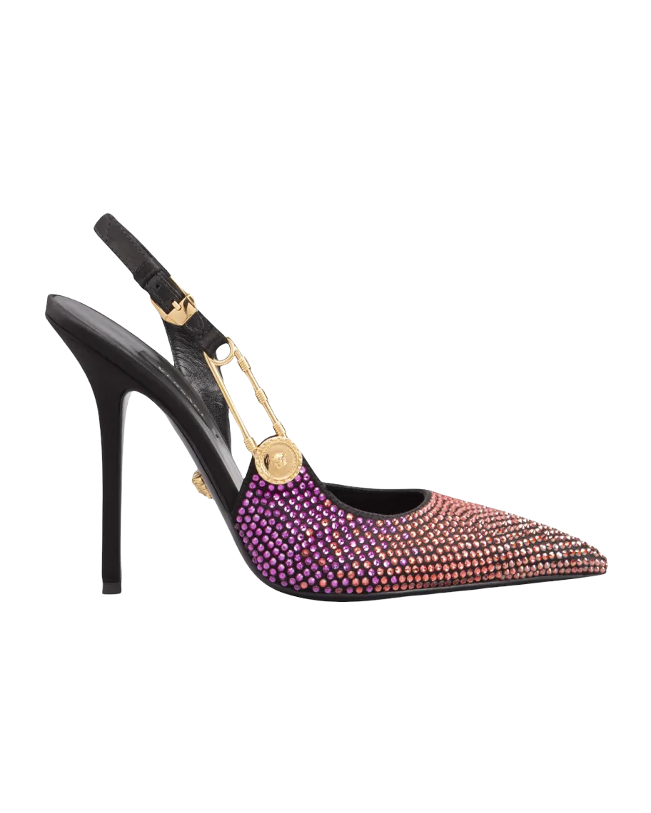 VERSACE SAFTY PIN CRYSTAL PUMPS SCARLET-NERO