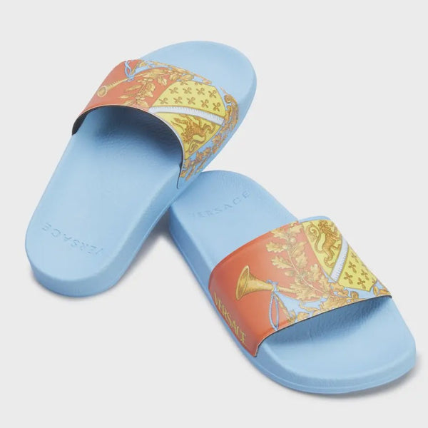 VERSACE KIDS BAROCCO GODDESS SLIDE SANDAL BLUE