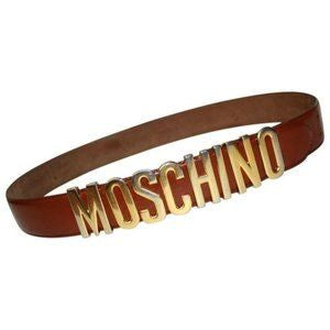 MOSCHINO CALF SKIN BELT WITH MINI LOGO BROWN