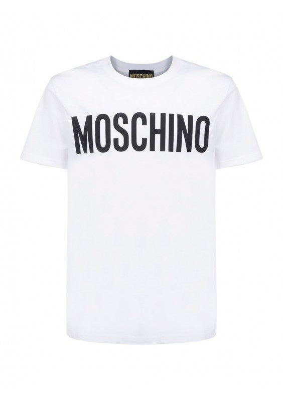 MOSCHINO COTTON T-SHIRT WITH LOGO PRINT WHITE